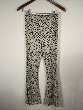 NASTY GAL | Dalmatian Spot Ribbed Knit High-Waisted Flare Pants Cream Black | 2